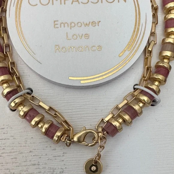 Unwritten Gold and Pink Beaded Bracelet 14 gold flash plated adjustable bracelet - Picture 2 of 4